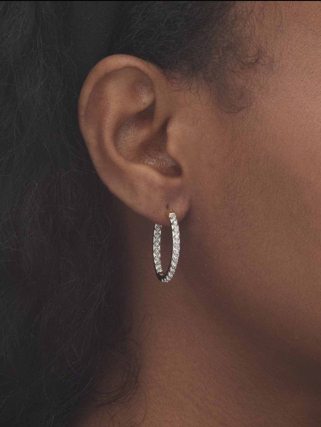 Round Diamond Accent Inside-Out Hoop Earrings 1/10 TCW in Gold-Plated or Platinum-Plated Sterling Silver (1") M6702