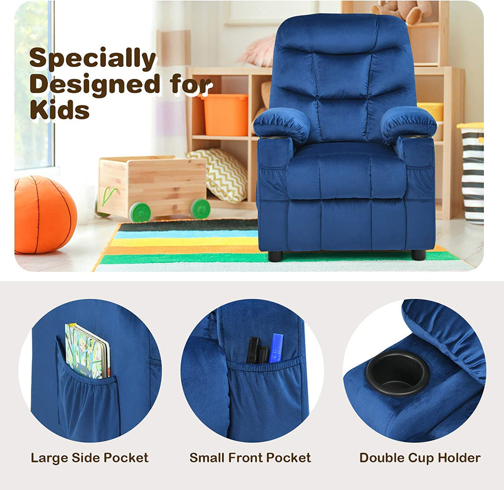 Rose Velvet Kids Recliner Sofa with Cup Holder Y708
