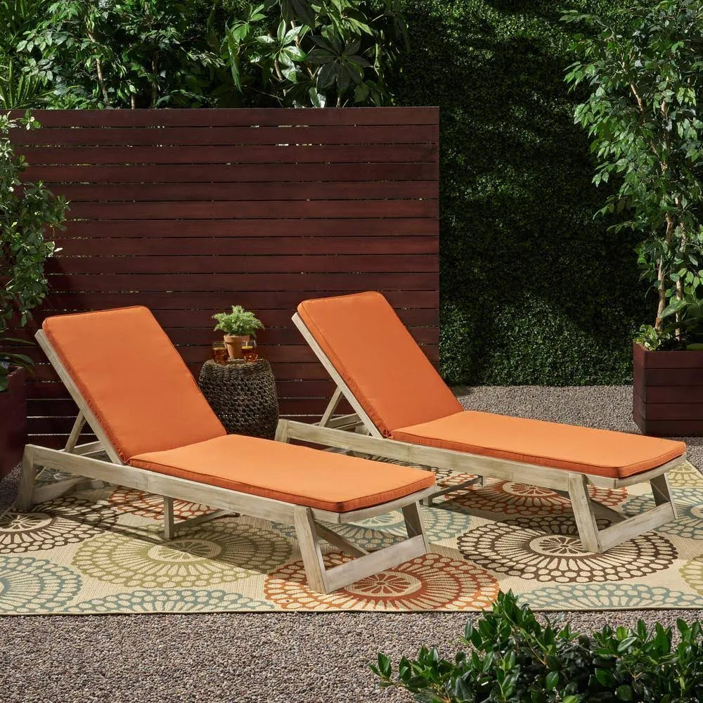 Gray and Orange Acacia Wood Chaise Lounge Set of 2 P4348