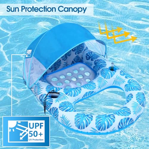 Inflatable Pool Lounge Float with Canopy and Cup Holder P842