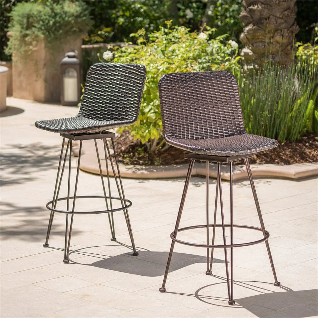 Wicker Barstool with Black Brush Copper Iron Frame Set of 2 A7329