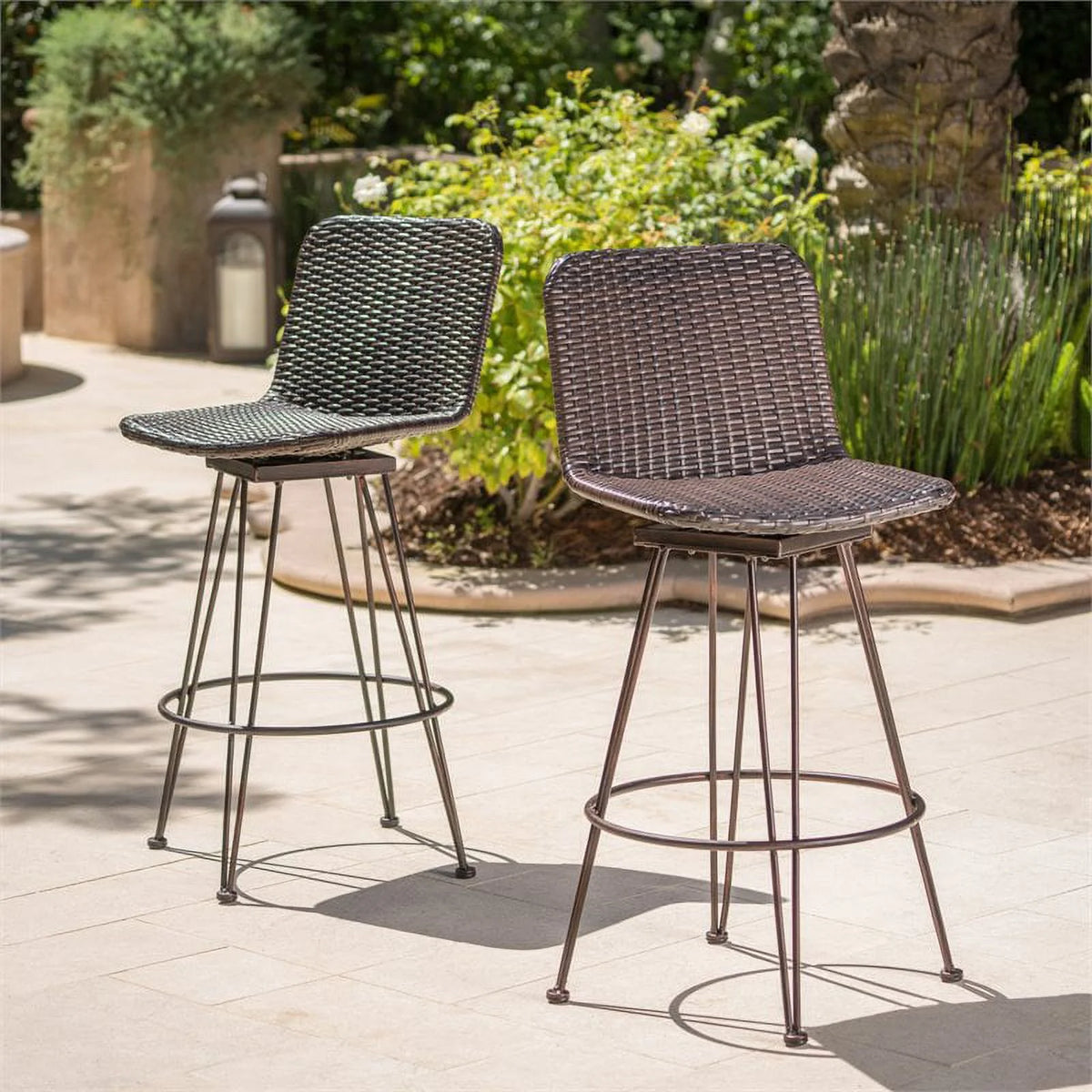 Wicker Barstool with Black Brush Copper Iron Frame Set of 2 A7329