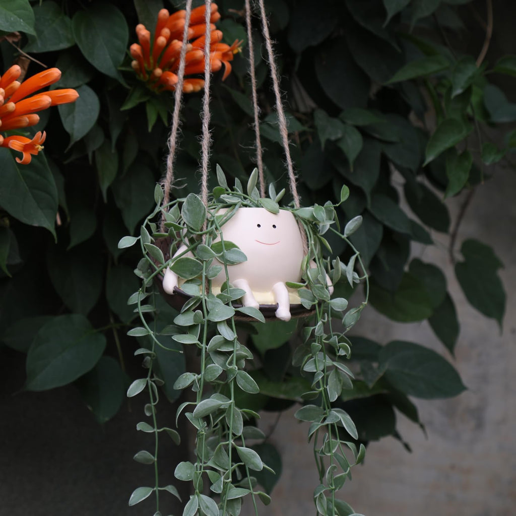 Hanging Swing Chair Planter Pot Smile Face Plant Pot for Indoor Outdoor Plants Cute Head Flower Pots U3425