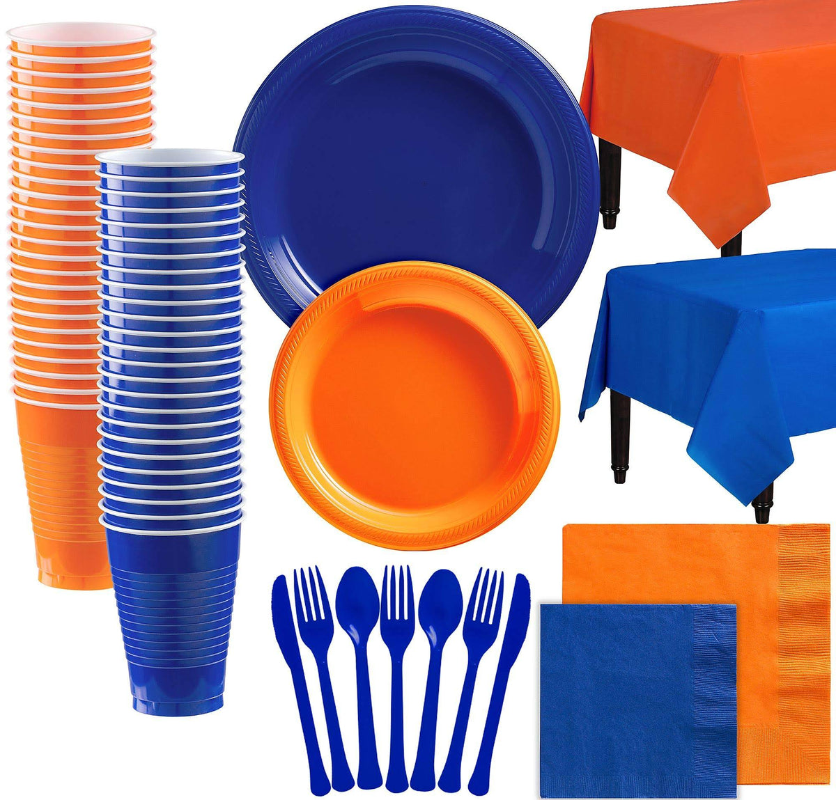 Royal Blue and White Plastic Tableware Kit C3200
