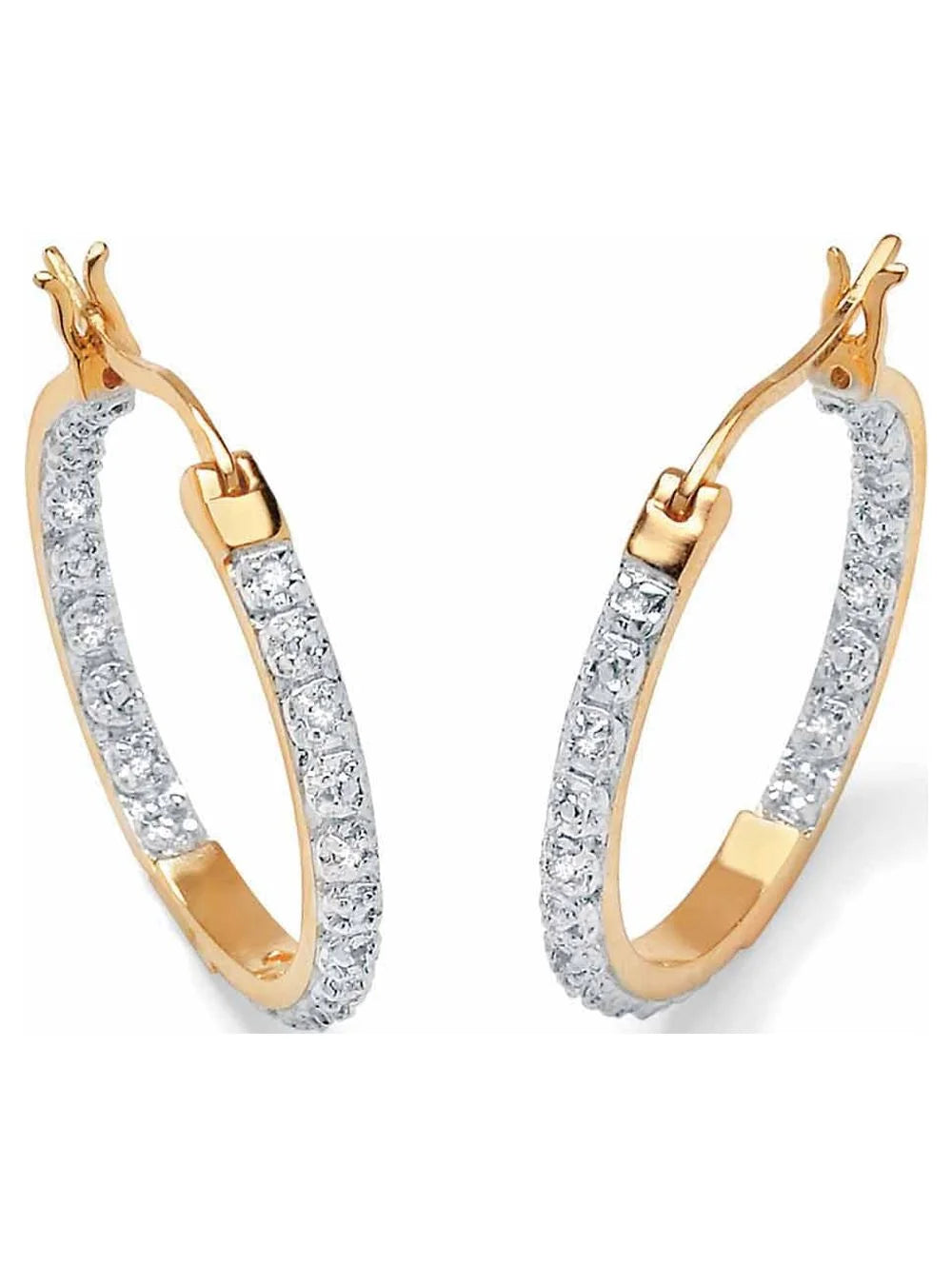 Round Diamond Accent Inside-Out Hoop Earrings 1/10 TCW in Gold-Plated or Platinum-Plated Sterling Silver (1") M6702