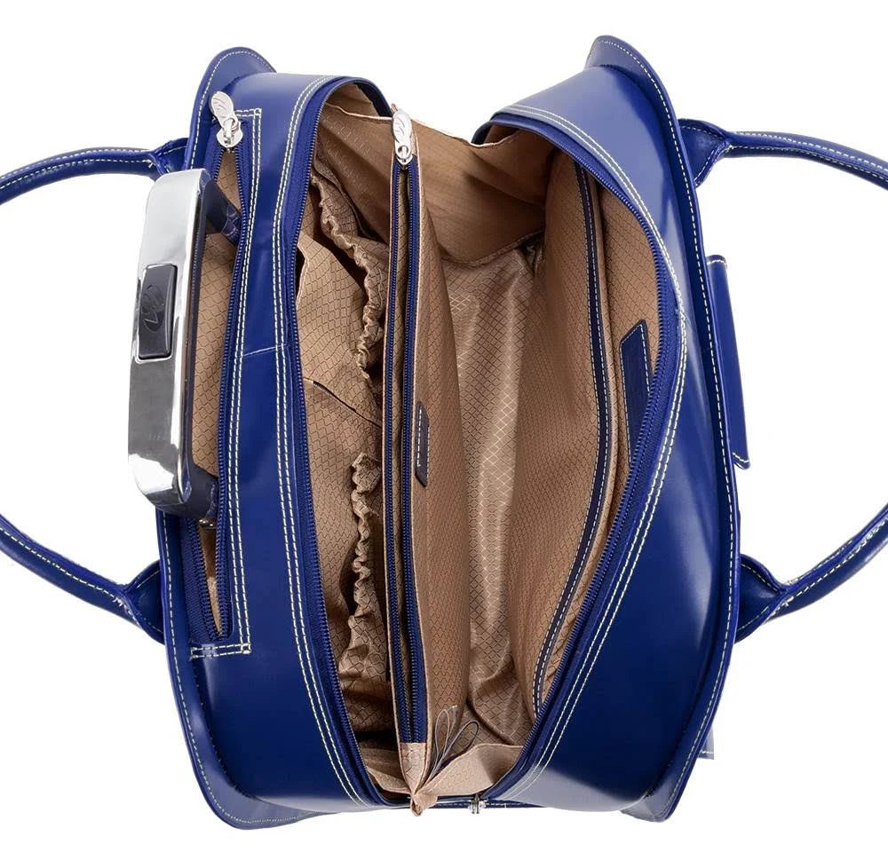 Navy Leather Wheeled Laptop Briefcase X926646
