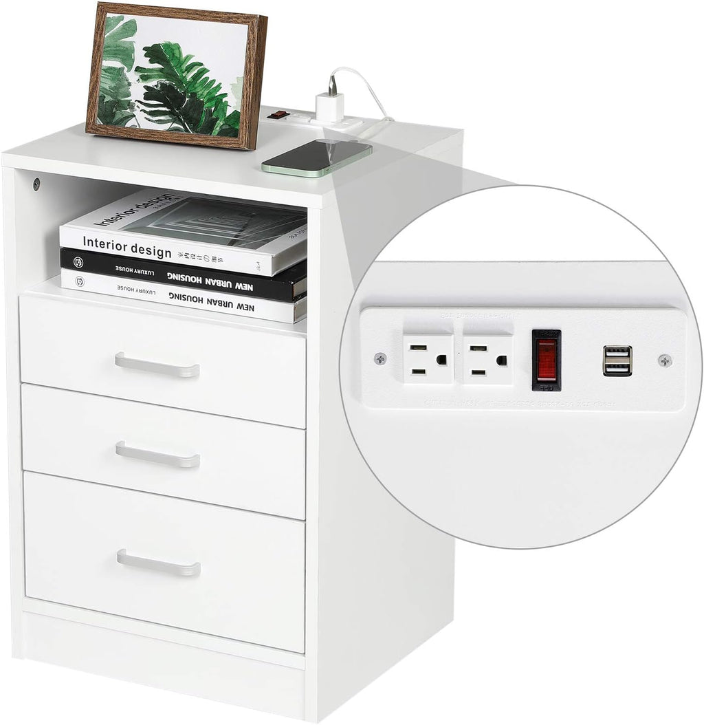 White 3 Drawer Nightstand with Open Storage U351662