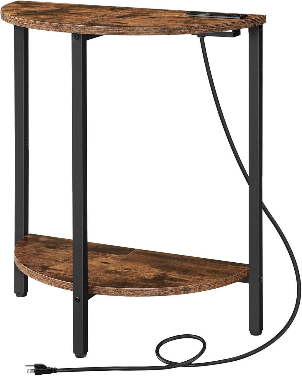 Rustic Brown and Black Half Moon Table with Charging Station Q263