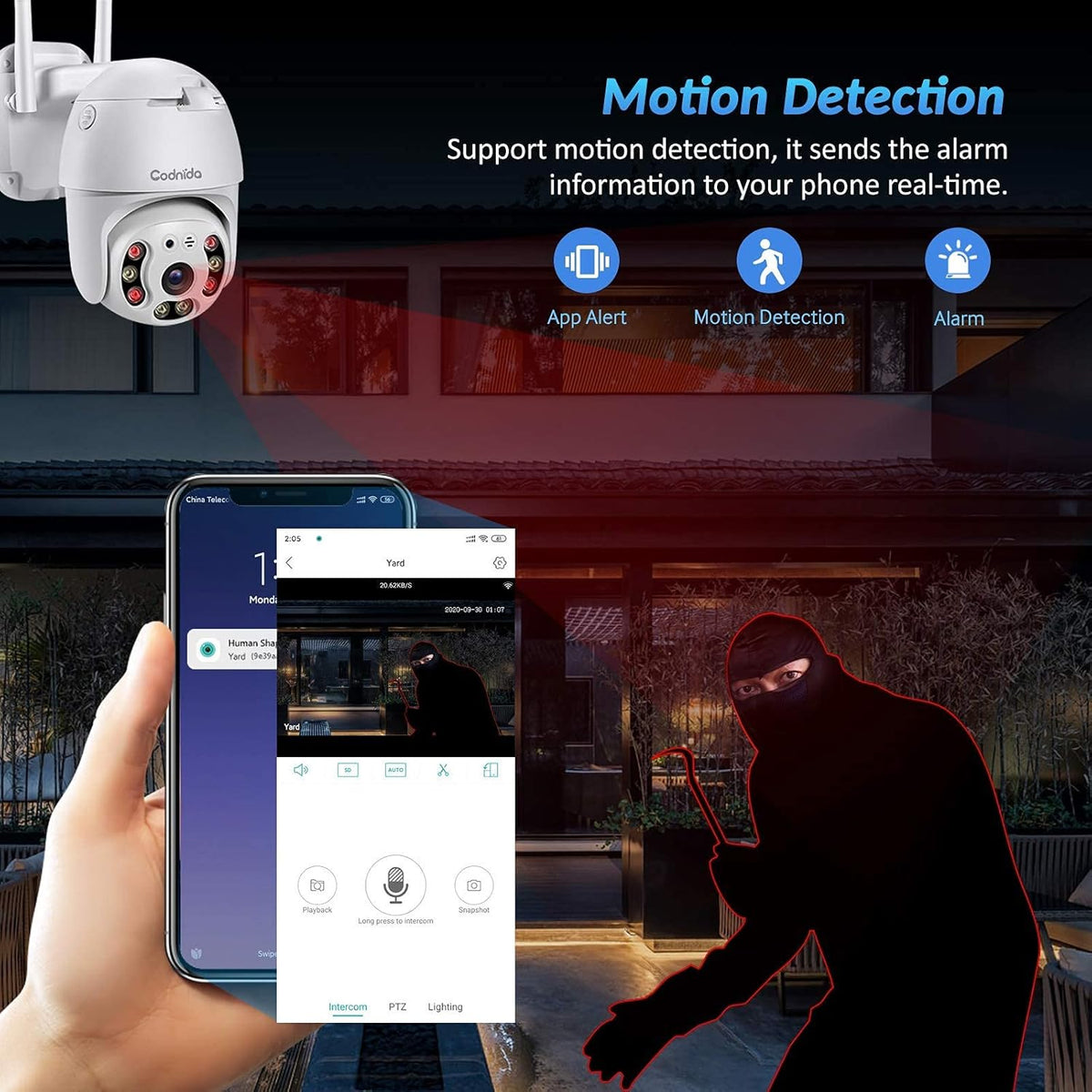 Outdoor Pan Tilt Wireless WiFi Security Camera 1080P PTZ Dome F117