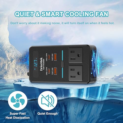 Car Power Inverter 12V to 110V AC with LCD Display 65W USB-C P186