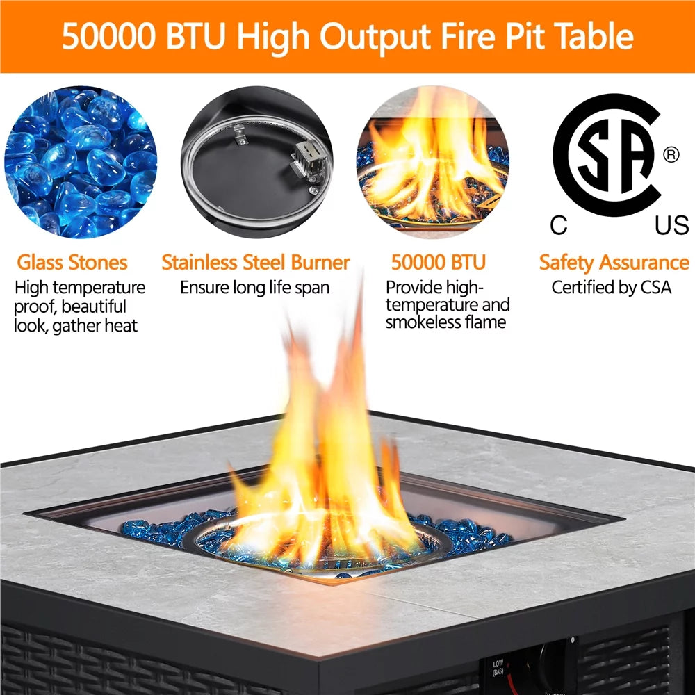 30'' Square Propane Fire Pit Table 50,000 BTU X55824