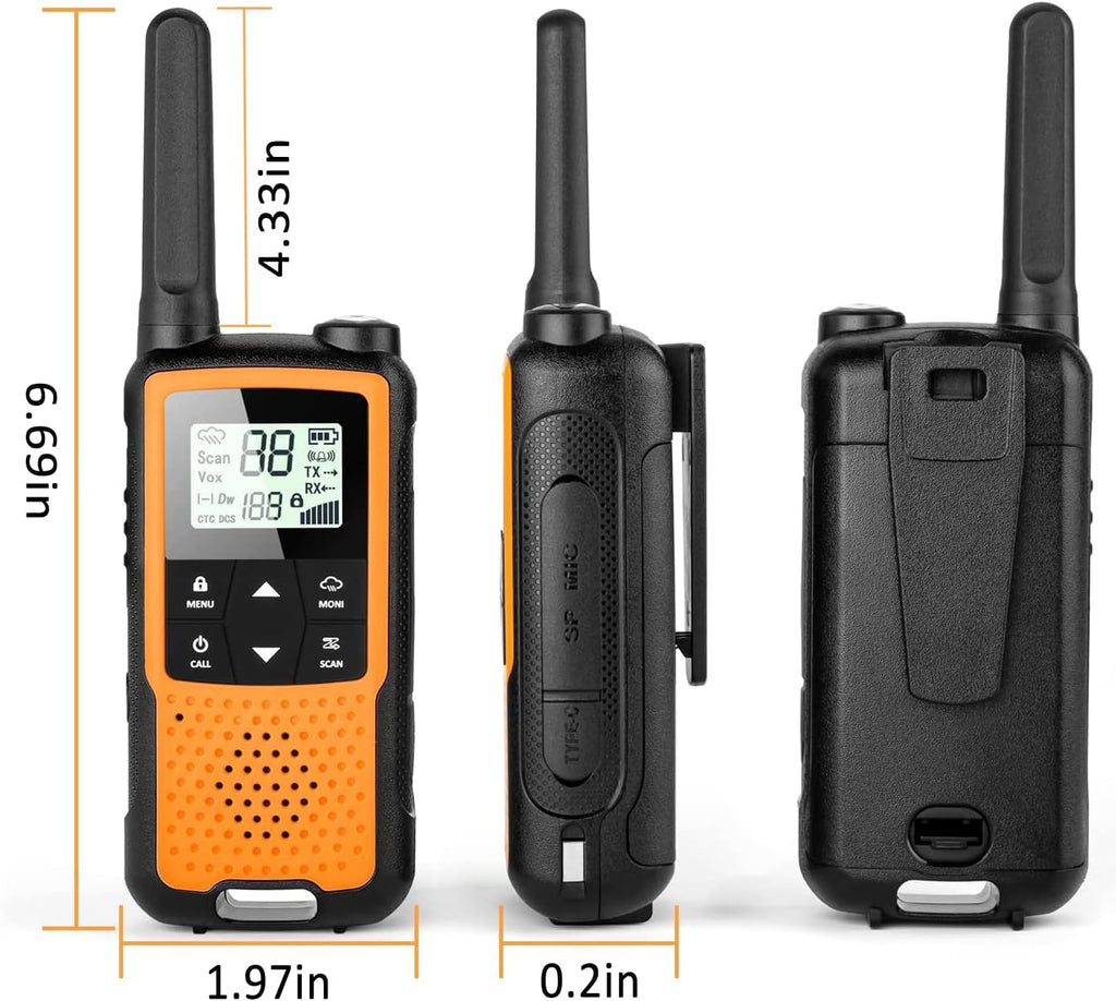 Orange 4 Pack Rechargeable NOAA Walkie Talkies with Earpiece and Mic Y30705