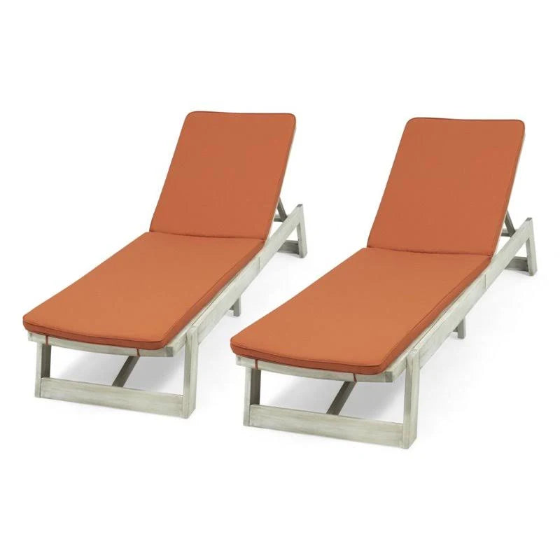 Gray and Orange Acacia Wood Chaise Lounge Set of 2 P4348
