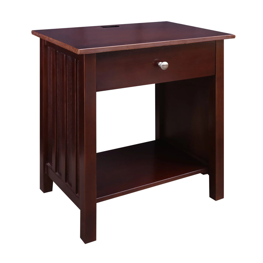 Espresso Wooden Nightstand with USB Ports and One Drawer P35859