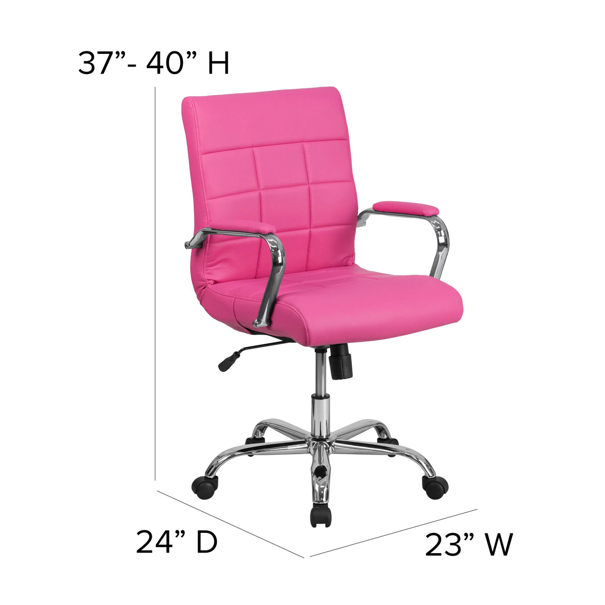 Mid-Back Pink Vinyl Executive Swivel Office Chair with Chrome Base and Arms T422