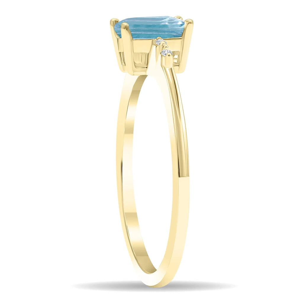 Emerald Cut Aquamarine and Diamond Ring in 10K Yellow Gold A900377