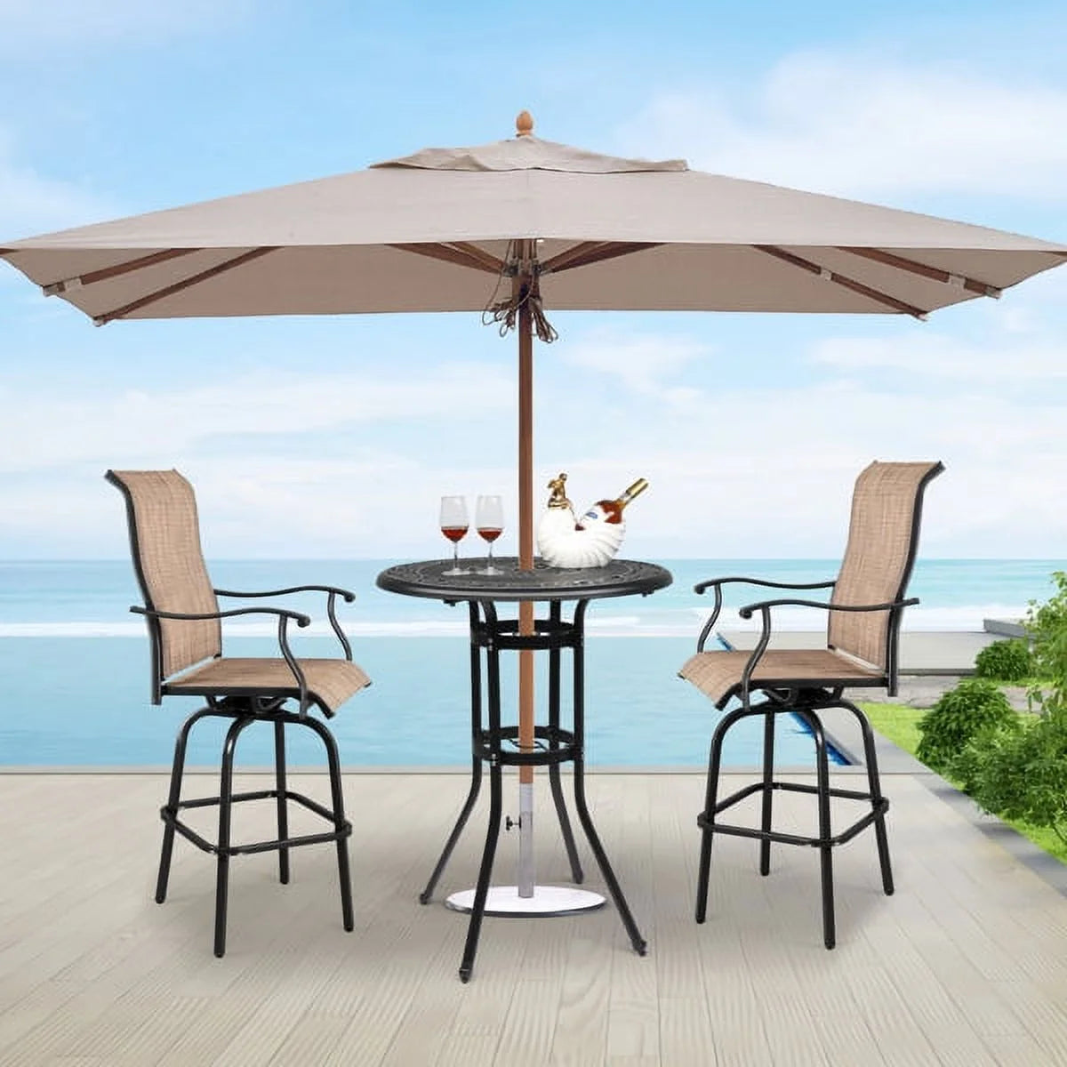 Black Cast Aluminum Outdoor Bar Table with Umbrella Hole V22958