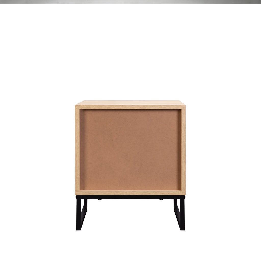 Coastal Modern Side Table with Drawer Natural Wood Top Black Metal Legs X304
