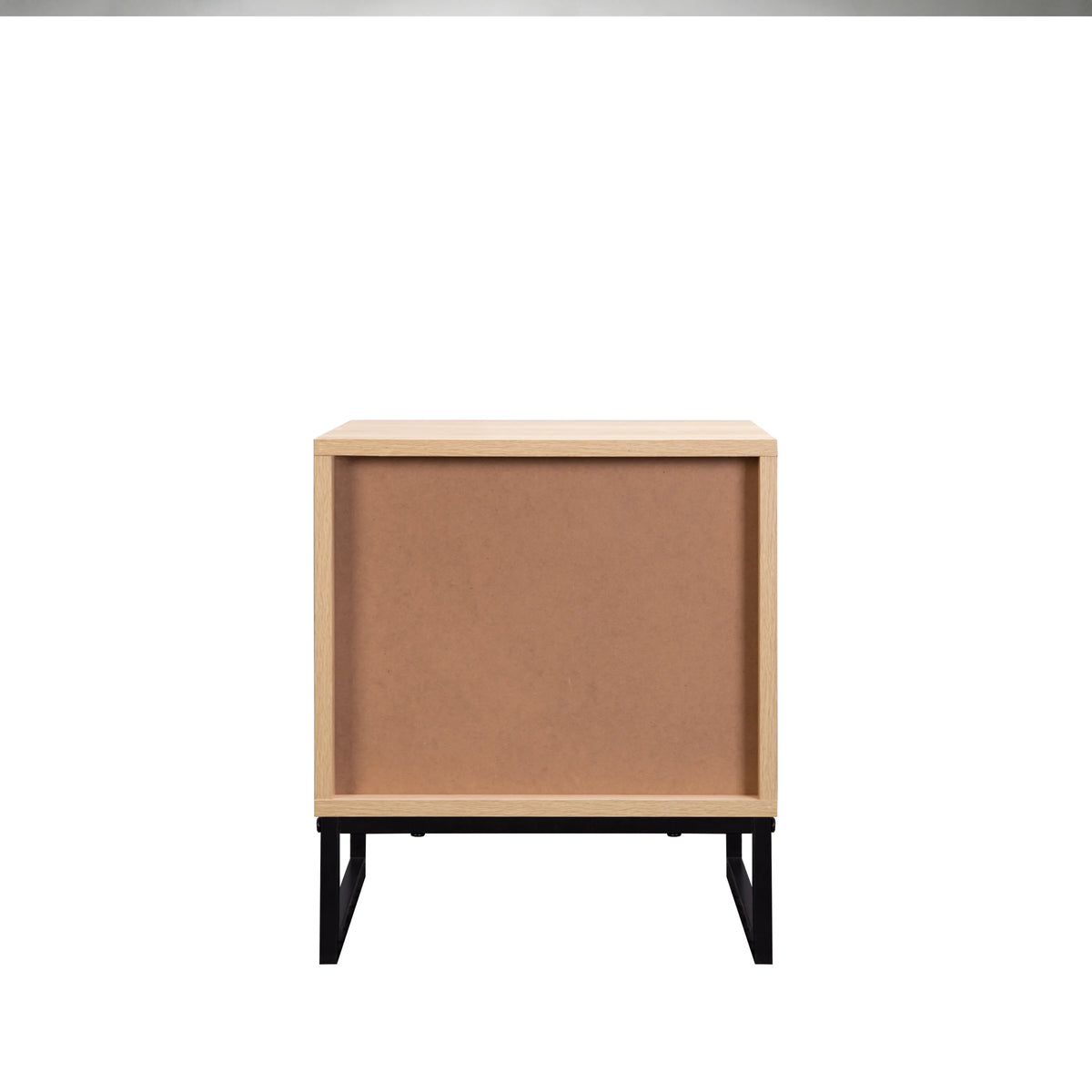 Coastal Modern Side Table with Drawer Natural Wood Top Black Metal Legs X304