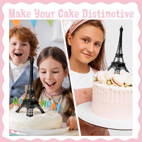 Black Metal Eiffel Tower Statue Decor 15 Inch 10 Inch Figurine Cake Topper with 2 Light Strings R691666