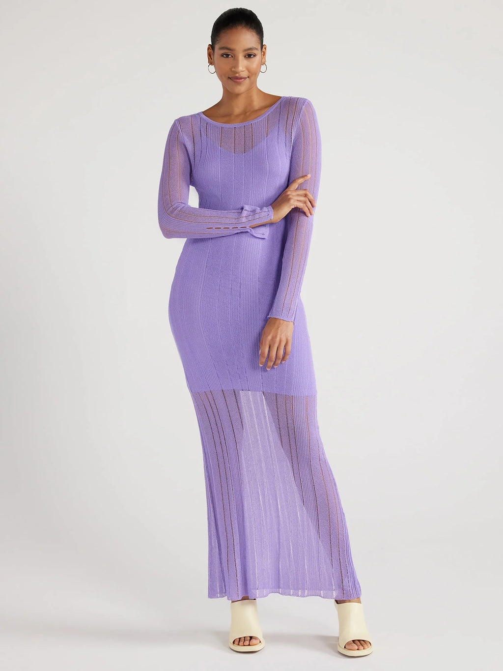 Women's Sheer Maxi Sweater Dress with Lining L83381