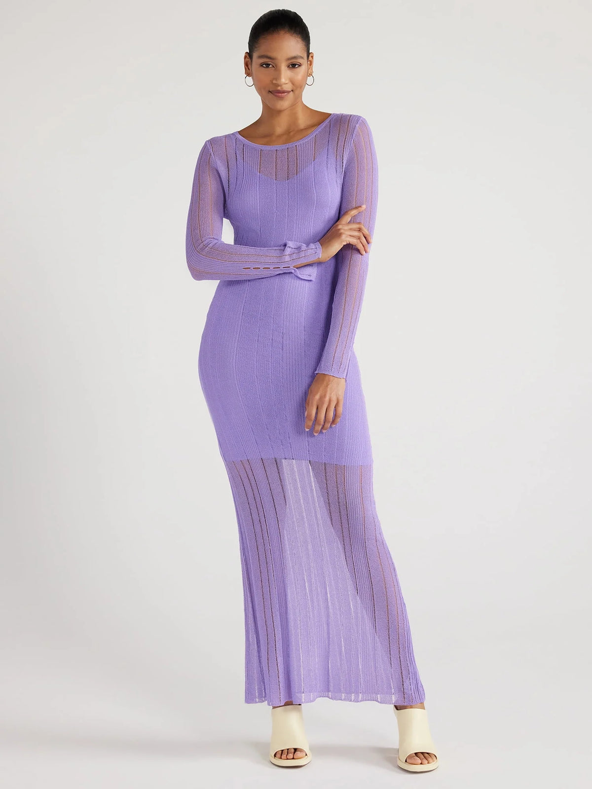 Women's Sheer Maxi Sweater Dress with Lining L83381