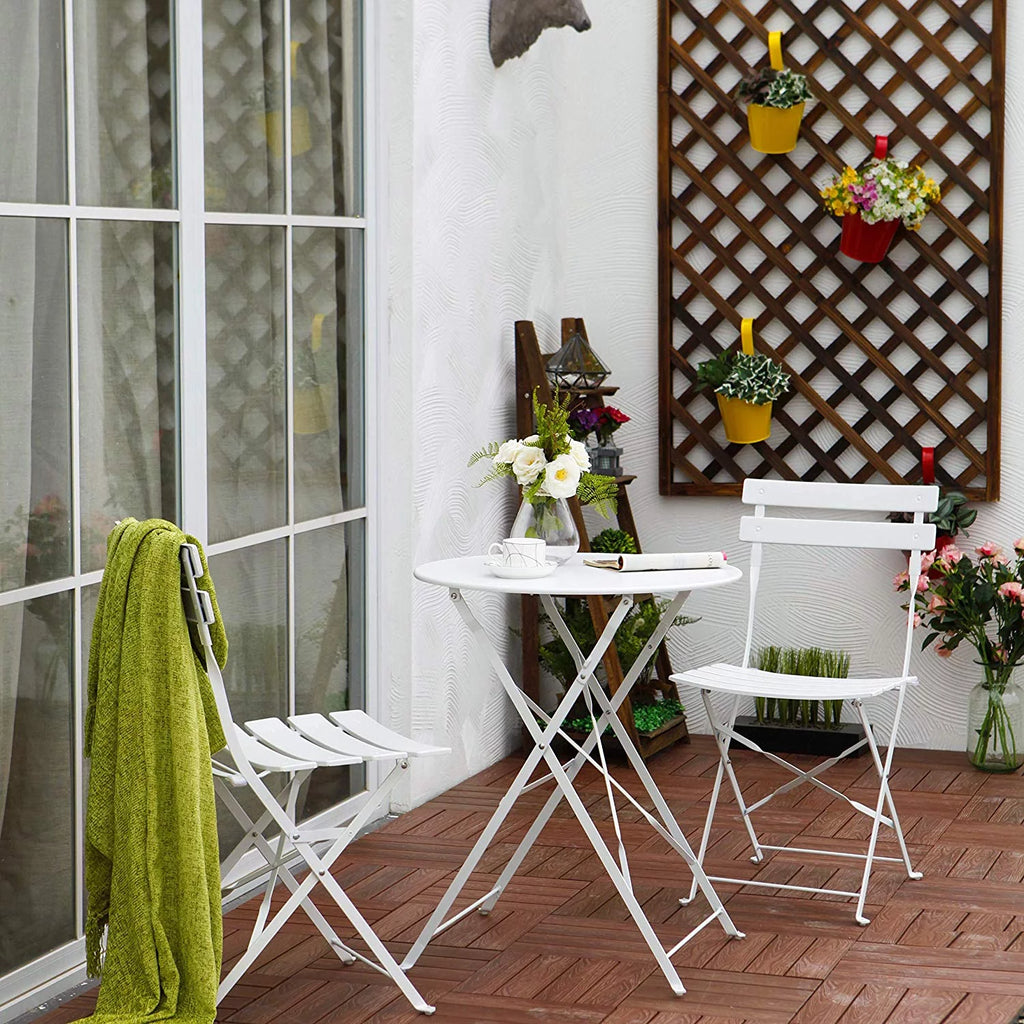 White Folding Steel Patio Bistro Set L1857