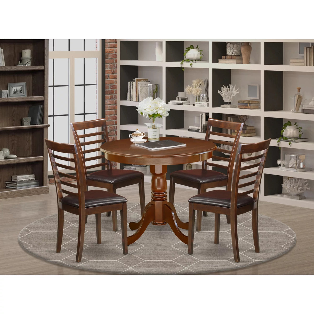 Antique 5-piece Dining Set with Faux Leather Seat A7961