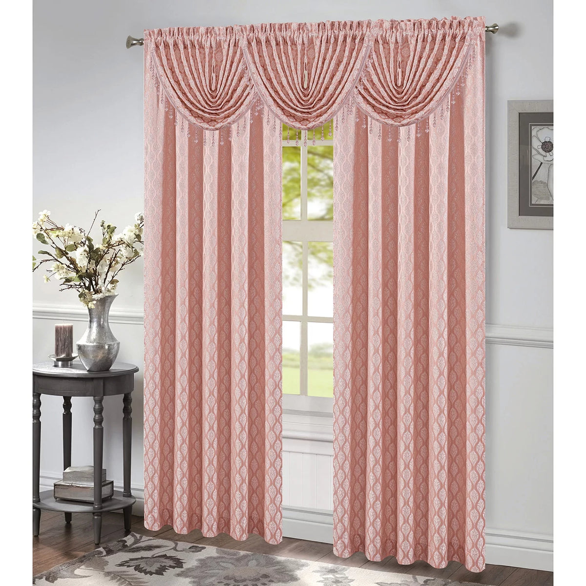 Jacquard Rod Pocket Window Panel, Blush, 54x84 Inches M489