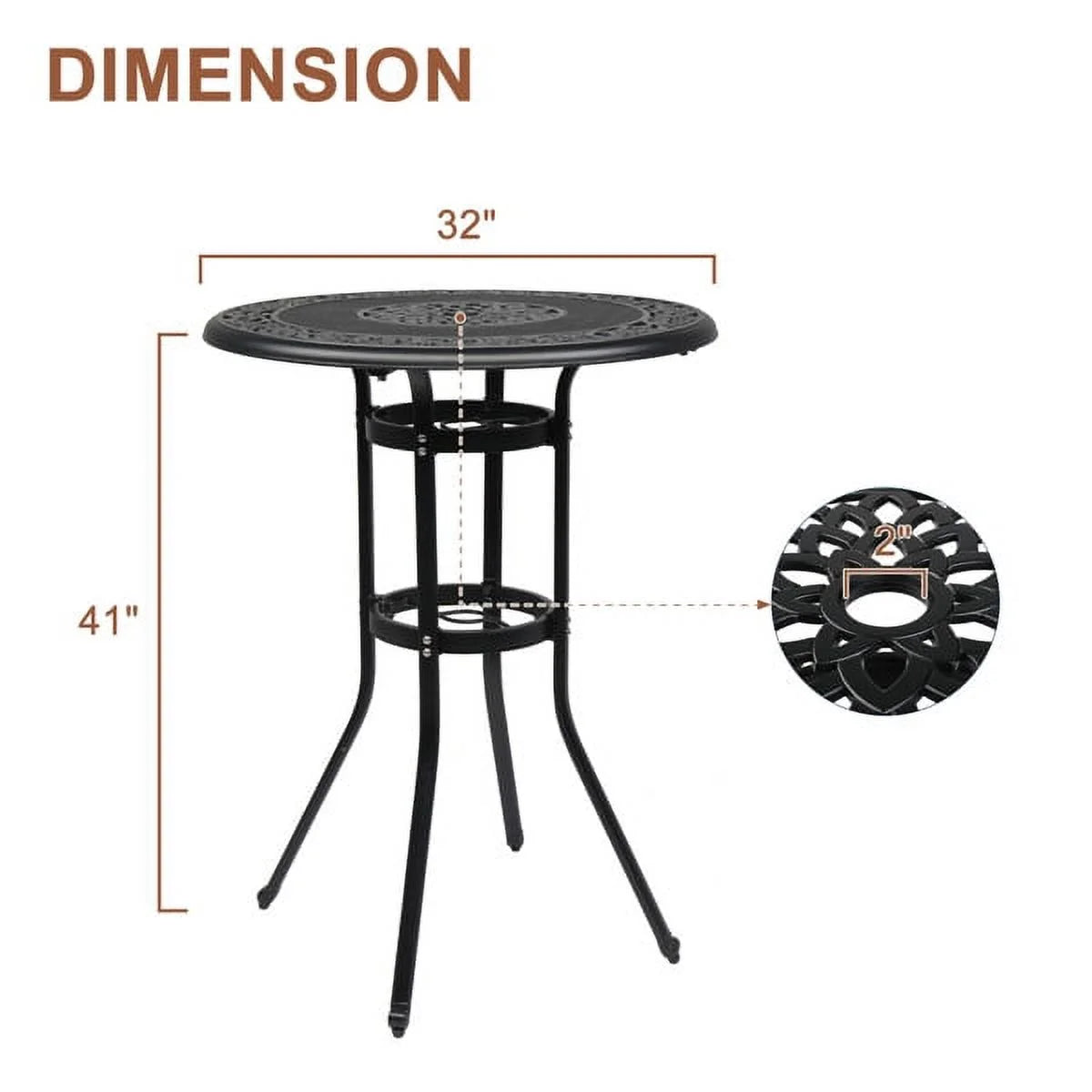 Black Cast Aluminum Outdoor Bar Table with Umbrella Hole V22958