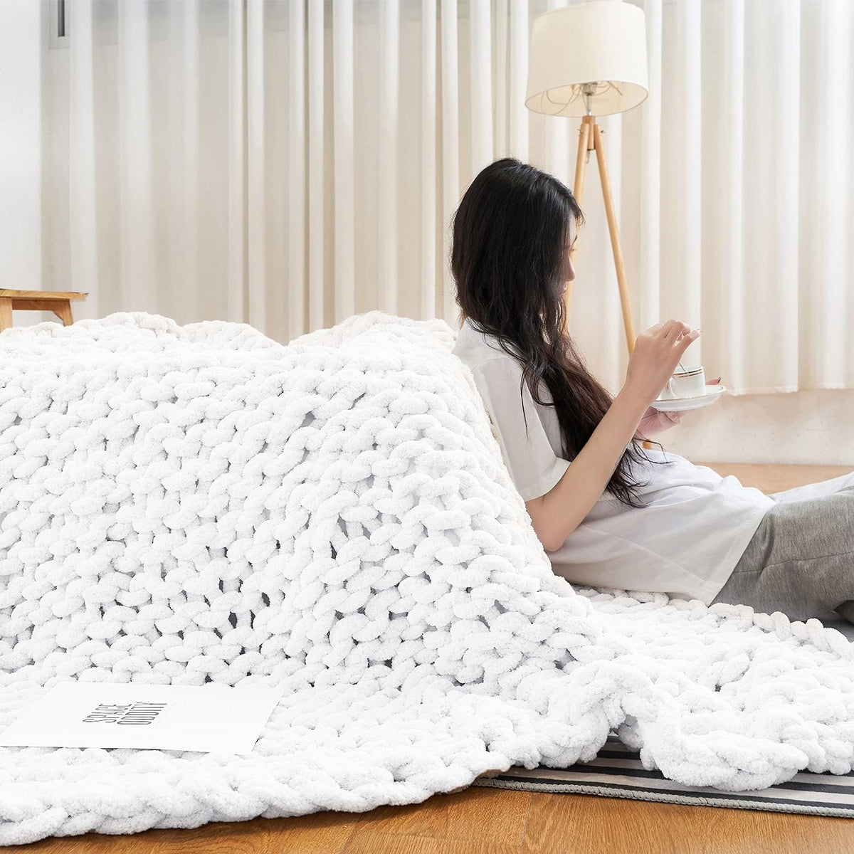 Chunky Knit Chenille Throw Blanket Gray 40x40 Y782265