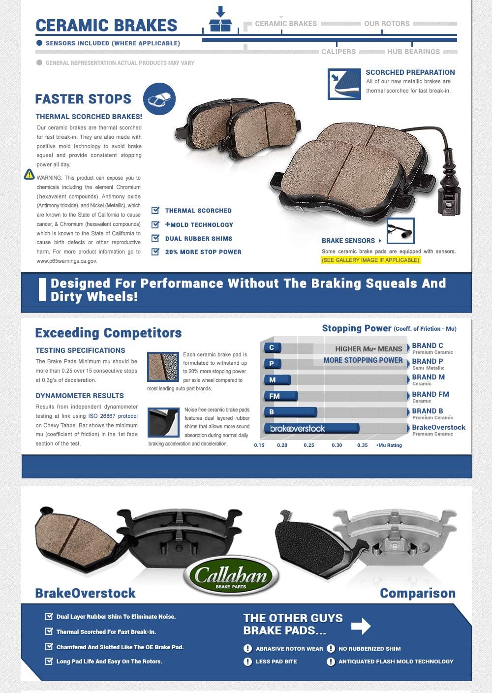 277mm 6 Lug Rotors + Ceramic Brake Pads + Clips O1681