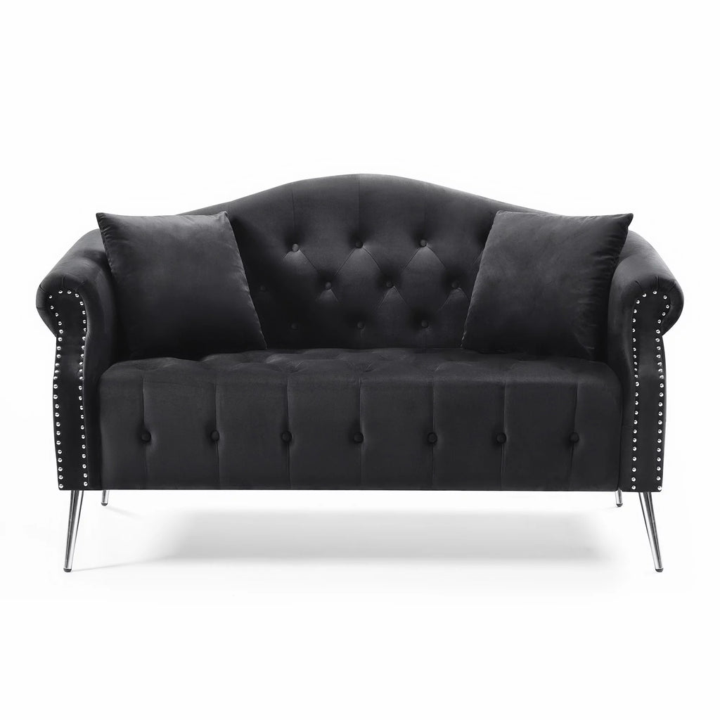 Black Velvet Chesterfield Sofa with 4 Pillows M3881