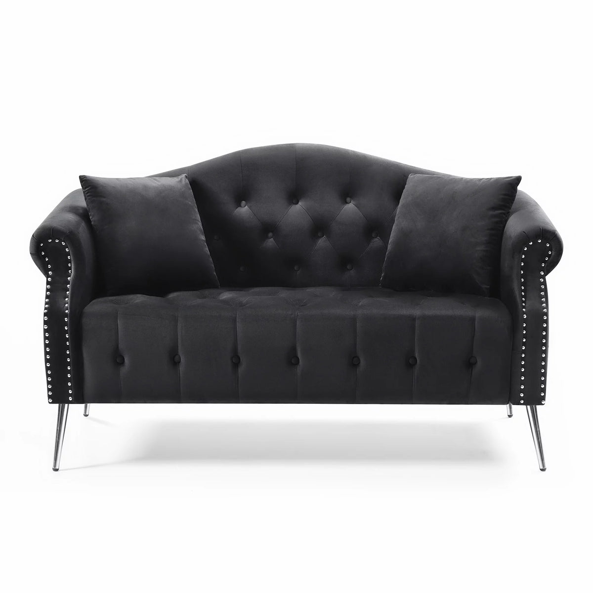 Black Velvet Chesterfield Sofa with 4 Pillows M3881
