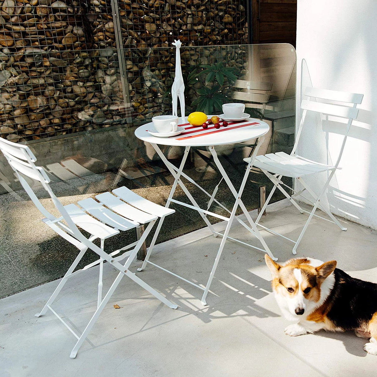 White Folding Steel Patio Bistro Set L1857