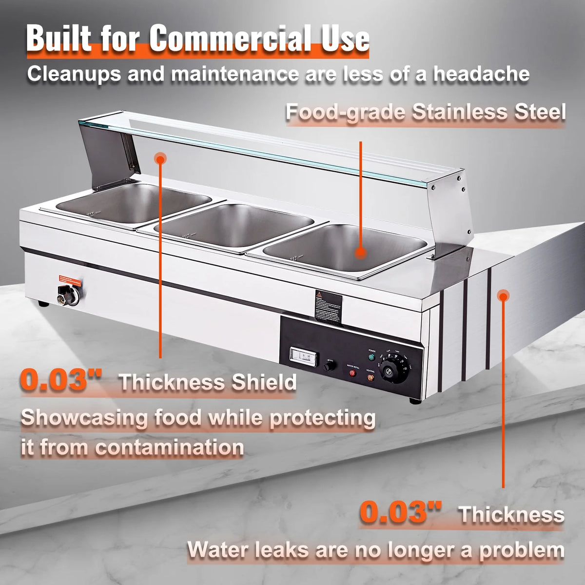 3*12Qt Commercial Food Warmer with Glass Shield Y8522