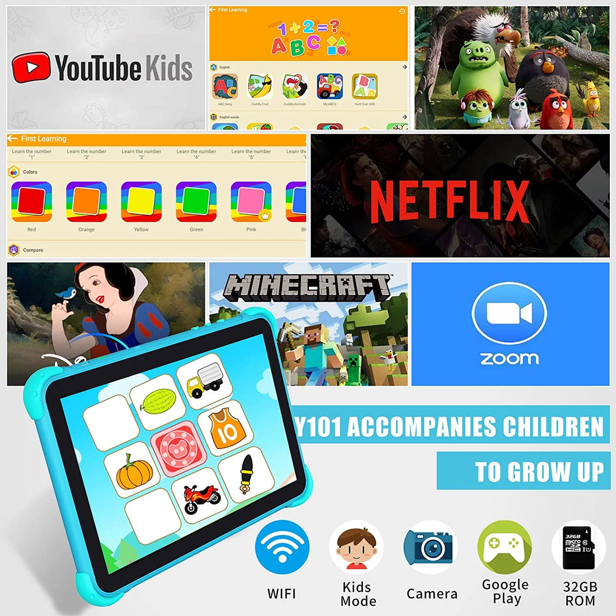 10.1 inch Kids Tablet with Dual Camera 2GB 32GB Blue T548