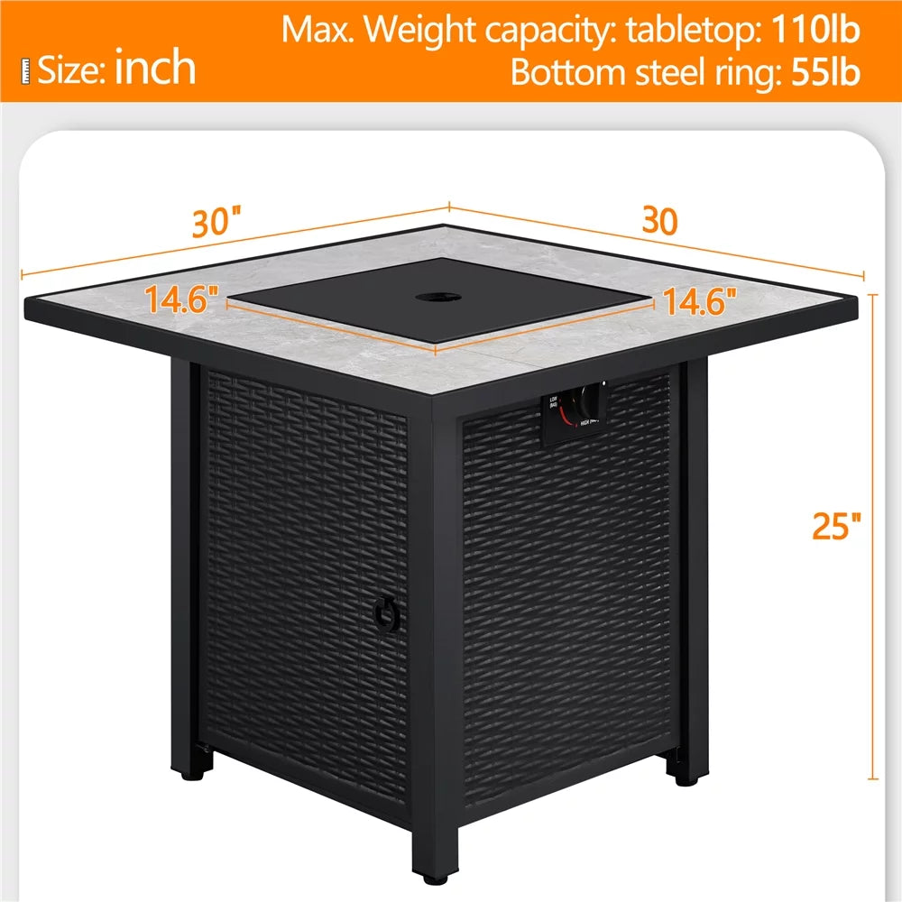 30'' Square Propane Fire Pit Table 50,000 BTU X55824