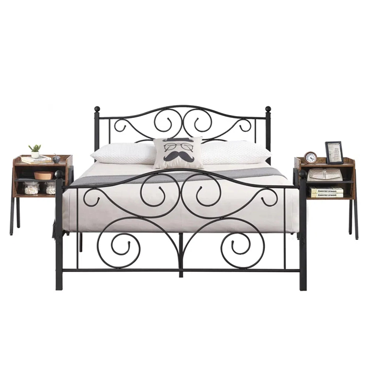 Full Size Metal Platform Bed Frame and 2 Stackable Nightstand I6868