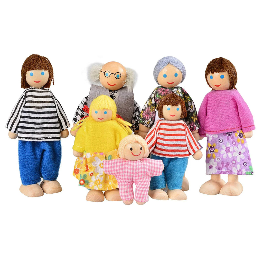Wooden Dolls Playset Set of 7 People with Dog G1637