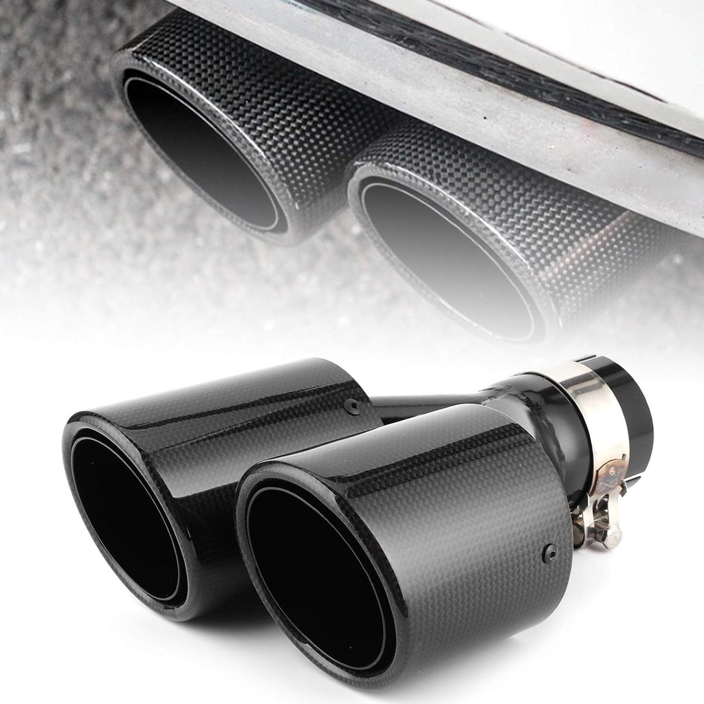 Carbon Fiber Exhaust Pipe Universal Dual Tail Crimping Throat Y-Pipe Auto Car Black T2226