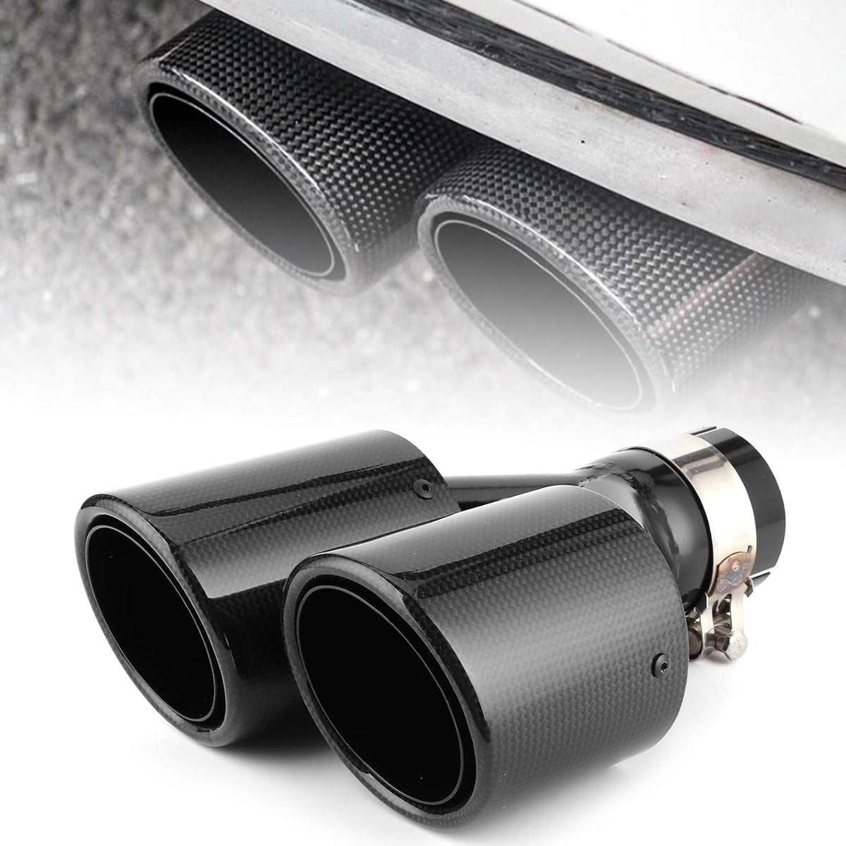 Carbon Fiber Exhaust Pipe Universal Dual Tail Crimping Throat Y-Pipe Auto Car Black T2226