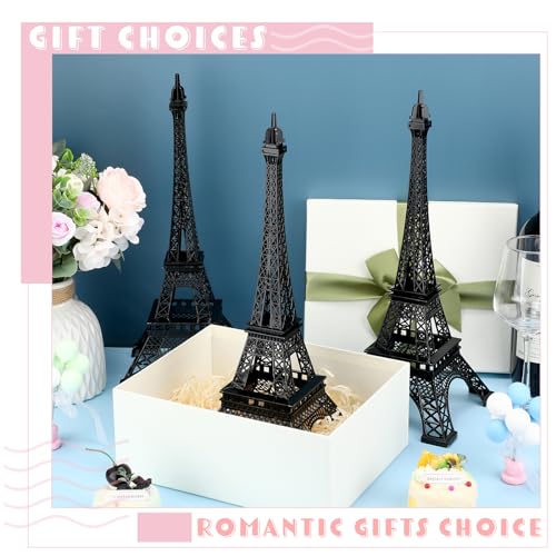 Black Metal Eiffel Tower Statue Decor 15 Inch 10 Inch Figurine Cake Topper with 2 Light Strings R691666