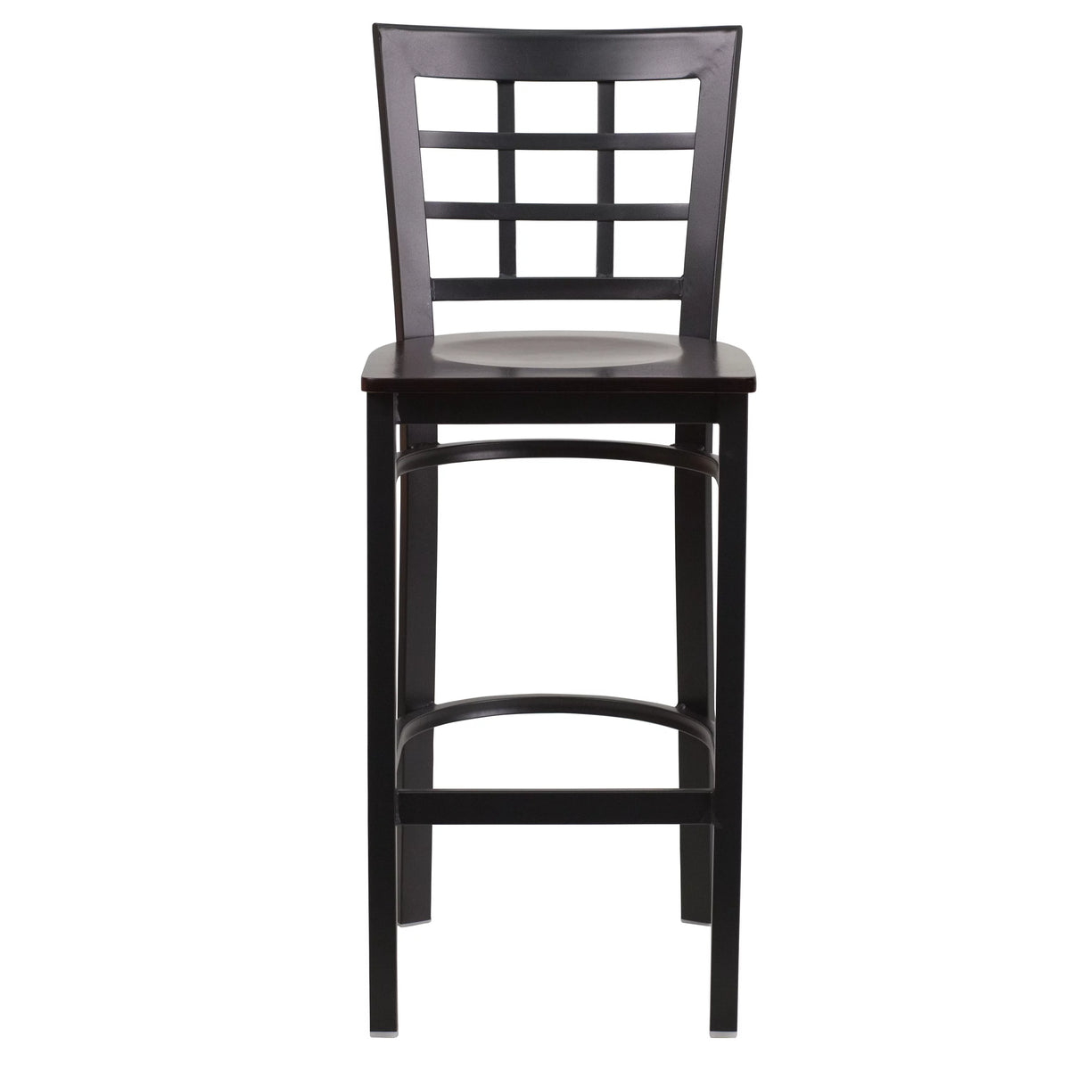 Black Window Back Metal Restaurant Barstool with Walnut Wood Seat T1107