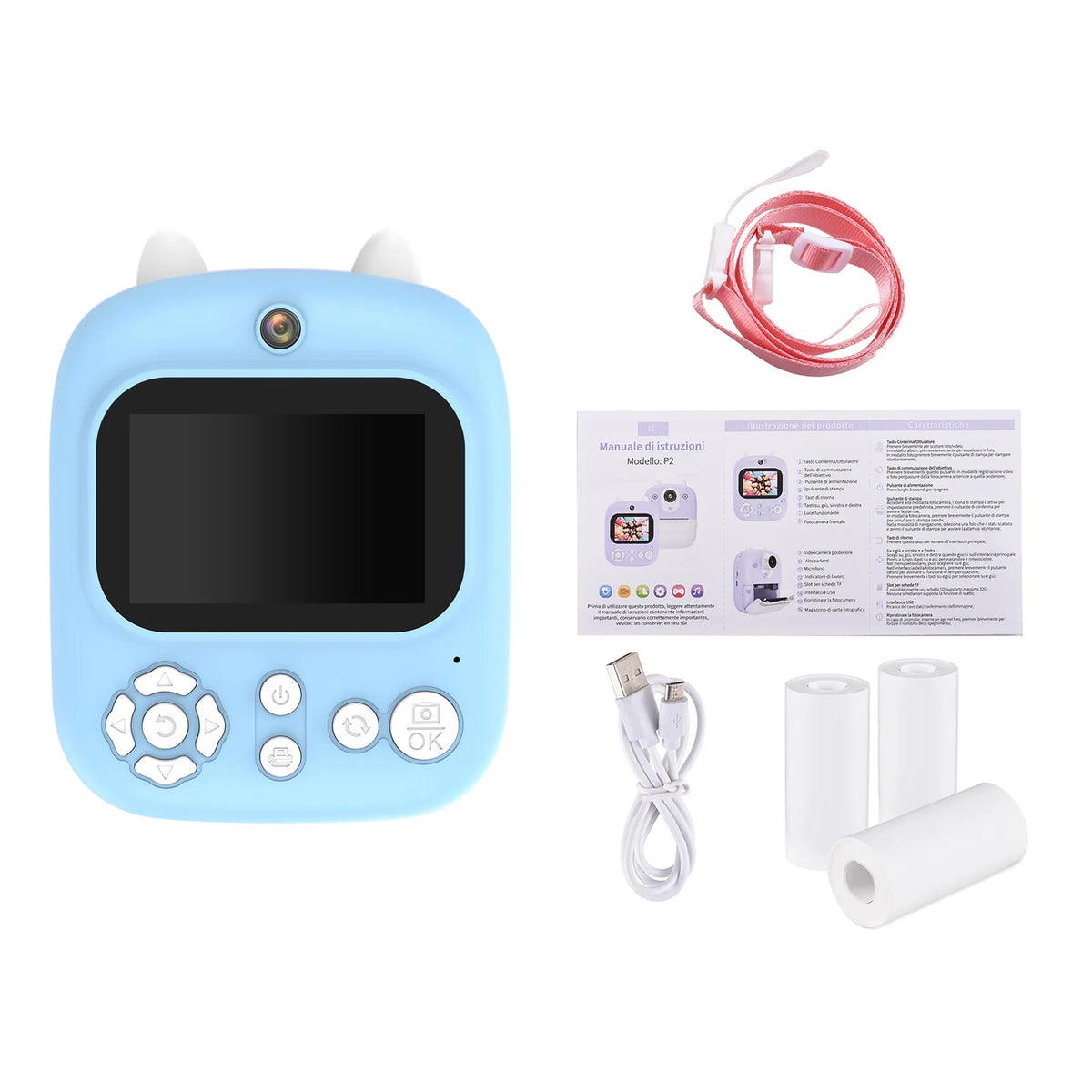 Instant Camera with Dual Lenses, 12MP, 32GB Memory, 3 Printing Paper Rolls Z331