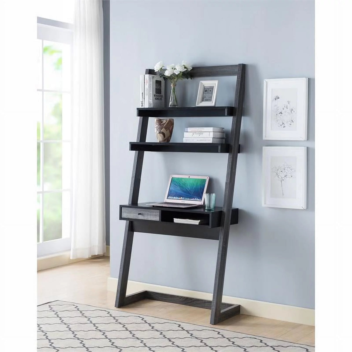 Modern Wood Writing Desk with Shelves D9259
