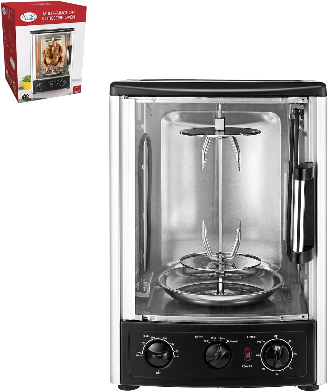 23L 1500W Roaster Oven with Rotisserie Spit Bake Rack Bake Tray & Kebab Skewers Set Z9883
