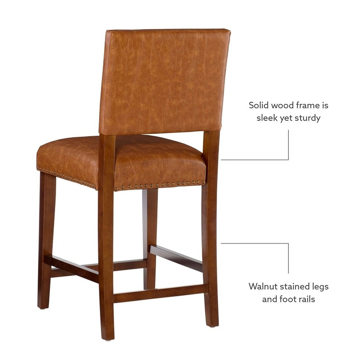 24" Faux Leather Wood Counter Stool in Dark Caramel/Walnut W125484