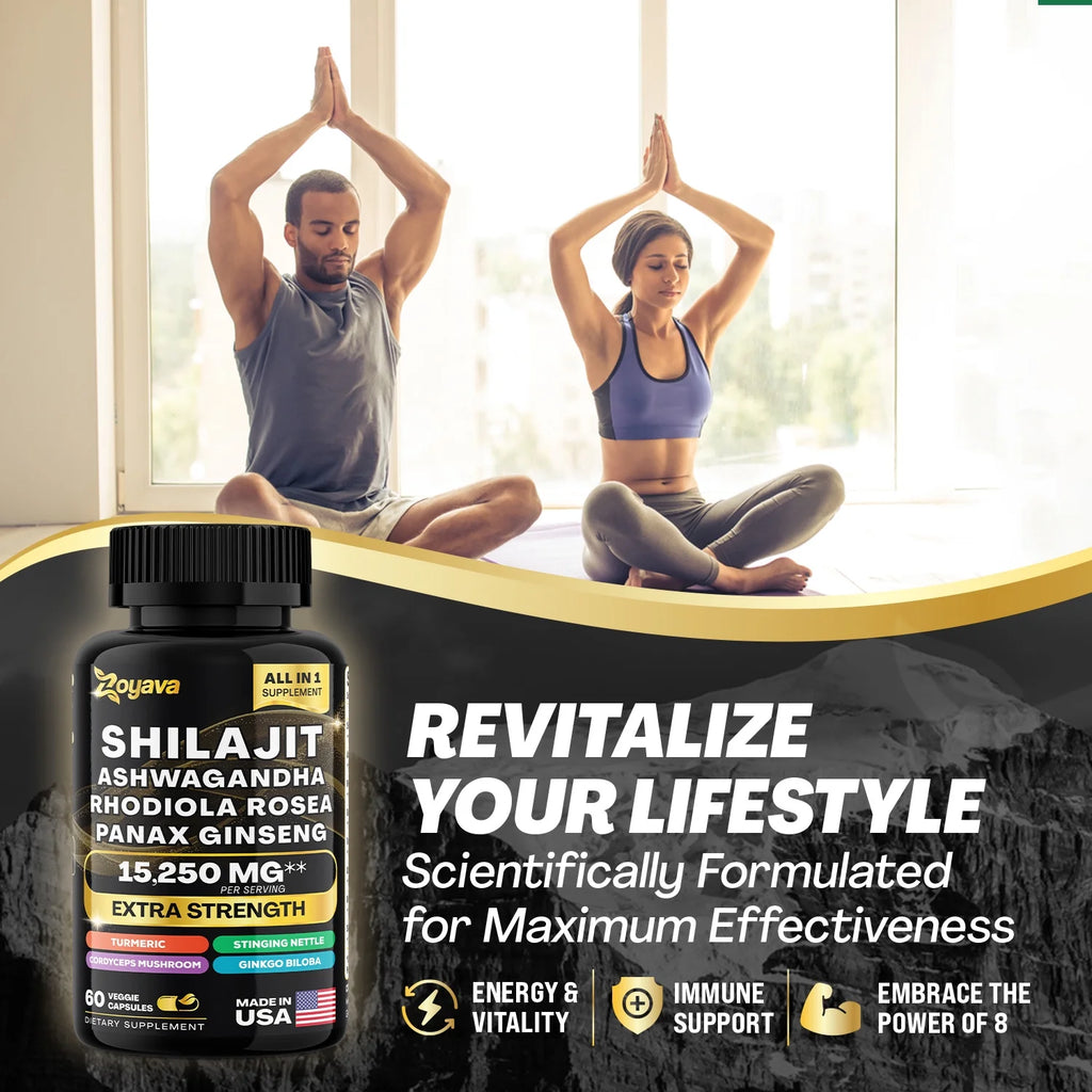 Shilajit Ashwagandha Rhodiola Rosea Panax Ginseng Turmeric Gingko Biloba Stinging Nettle Cordyceps Mushroom P959033