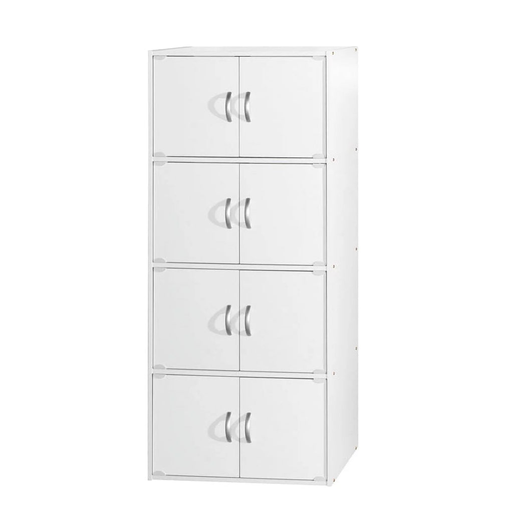 4 Shelf 8 Door Wooden Bookcase Cabinet in White G1259